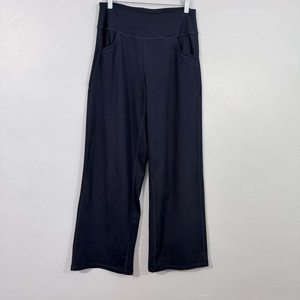Promover Wide Leg Yoga Pants Size L Black Polyester Spandex Pockets